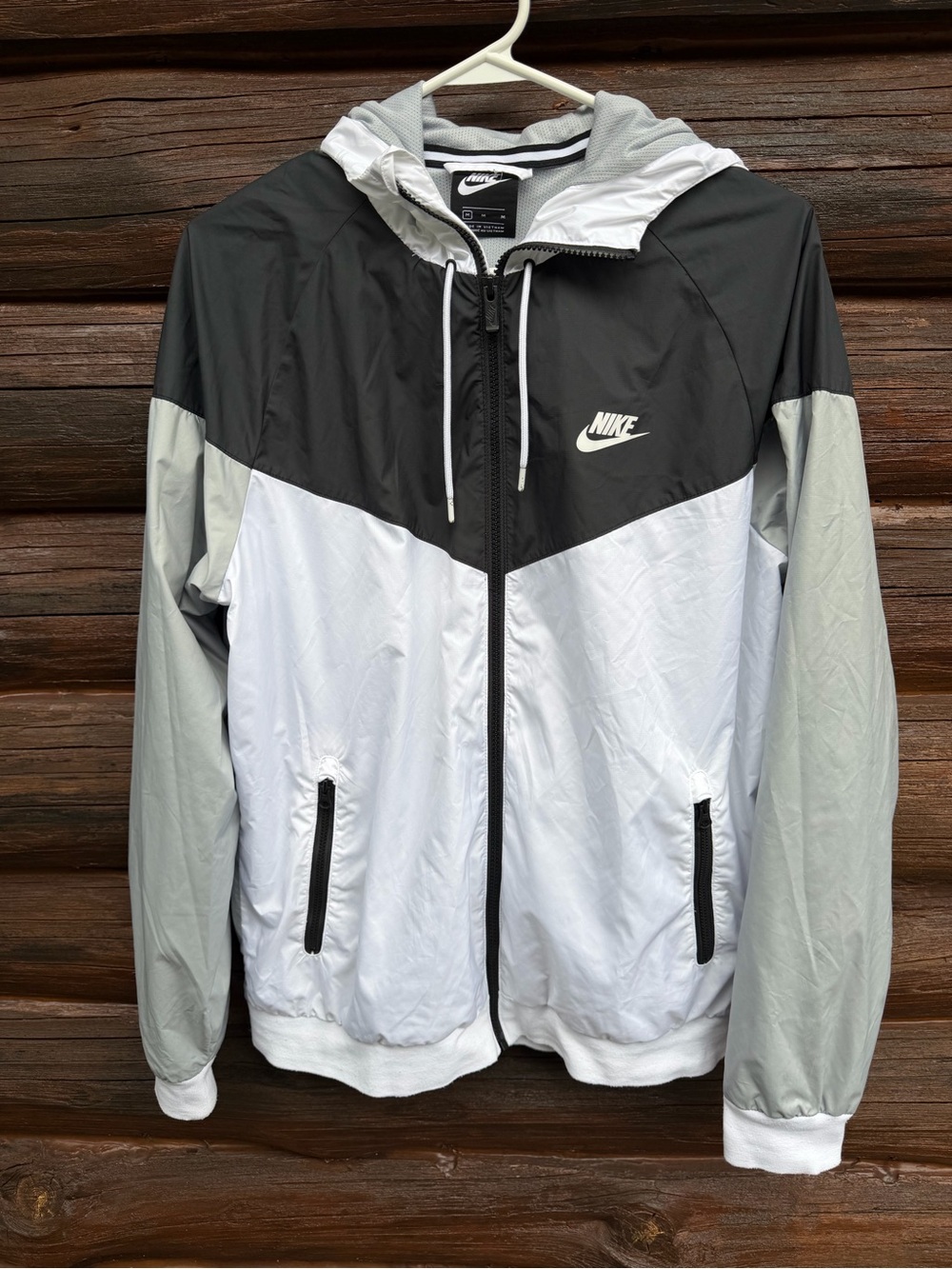 Nike Sportswear Windrunner Men's Hooded Jacket White Black Grey Size M